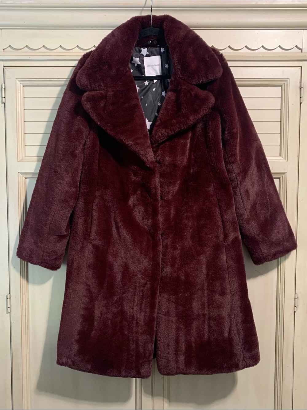 Avec Les Filles Faux Fur Jacket Women’s Size XS Bergundy Long Coat